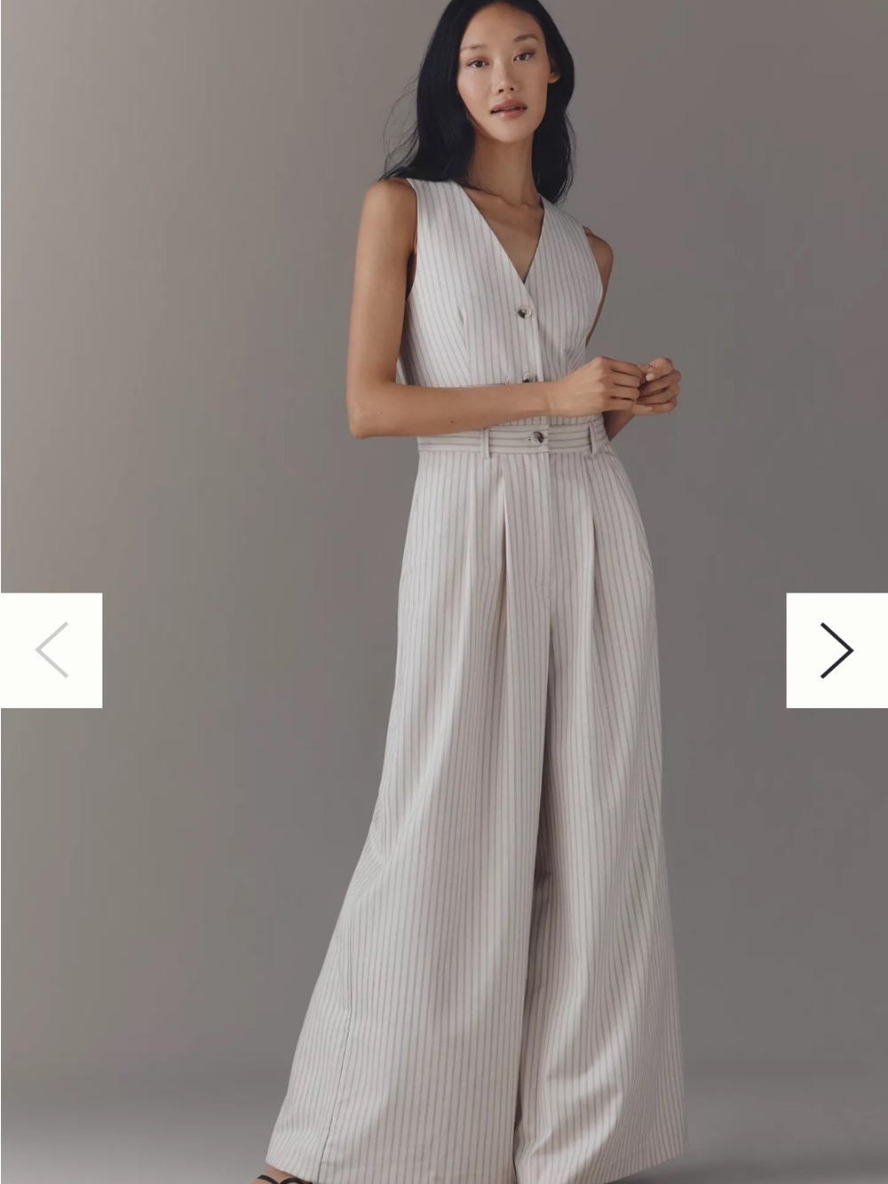 Anthropologie Cream Pinstripe Wide-Leg Jumpsuit